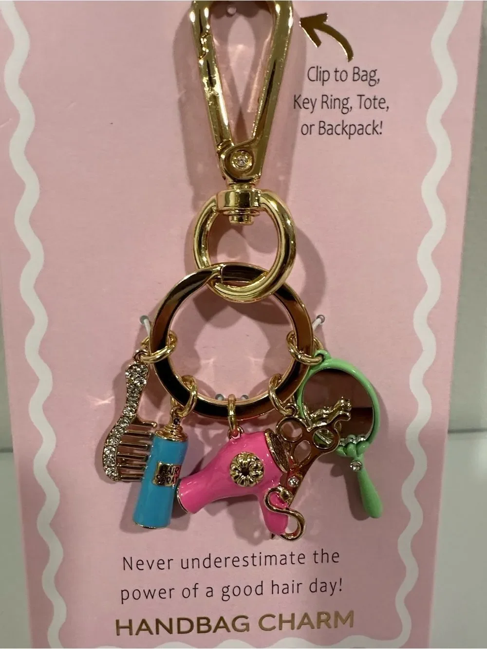 true to form Gold Tone Enamel Hair Dresser Stylist Bag Keychain Charm